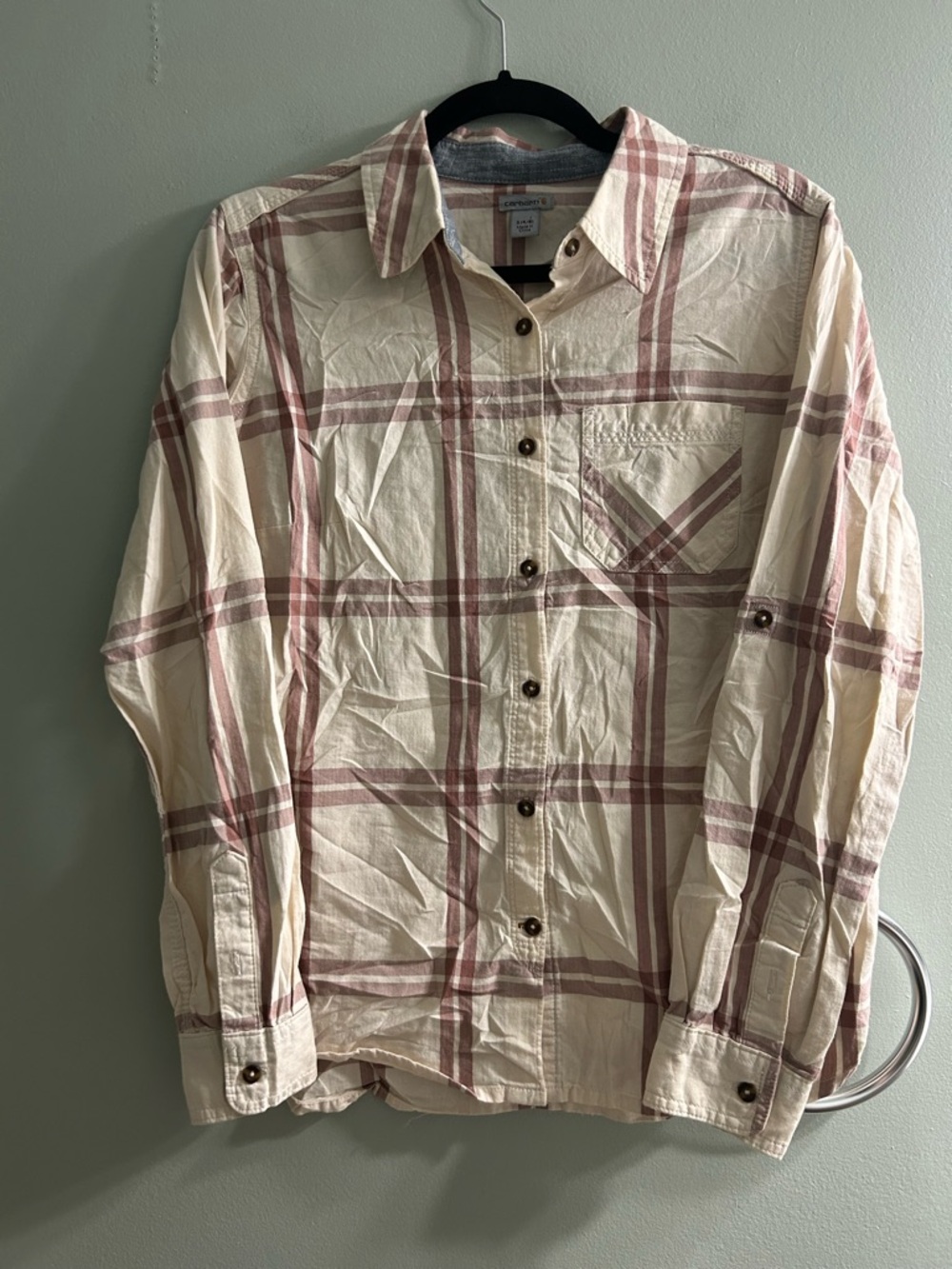 Women's Carhartt 100% Cotton Plaid Button Down Long Sleeve Shirt western